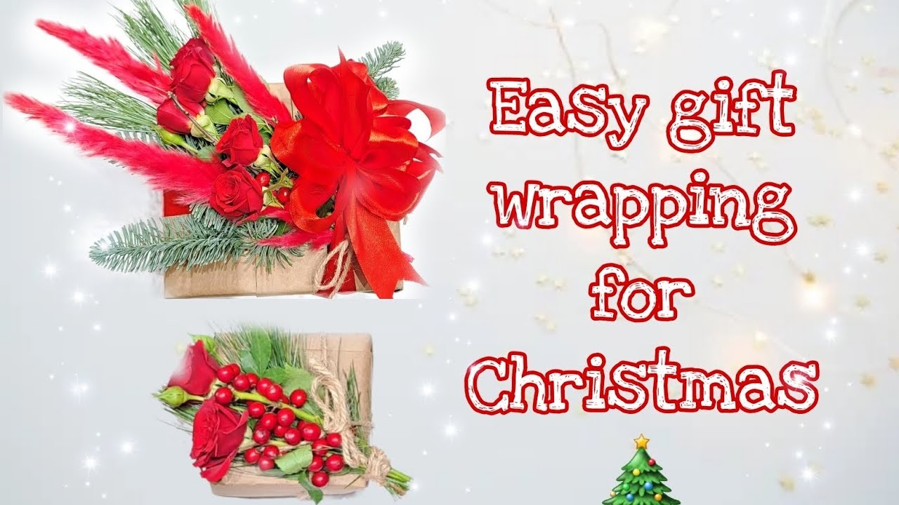 Easy Gift Wrapping for Christmas | Tutorial | DIY Gift Wrap | Gift with Flowers #giftwrap