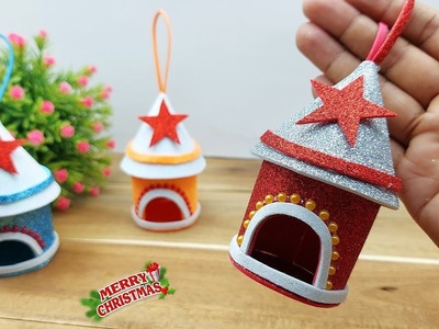 How to Make Christmas House With Glitter Paper ???? DIY Easy Christmas Ornaments Making Crafts????