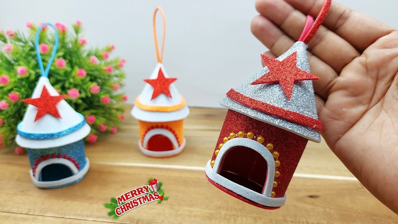 How to Make Christmas House With Glitter Paper ???? DIY Easy Christmas Ornaments Making Crafts????