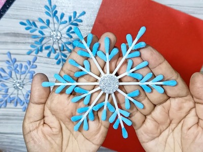How To Make Cotton Buds Christmas Snowflakes Crafts | Diy Christmas Snowflakes Ornament By Naheed