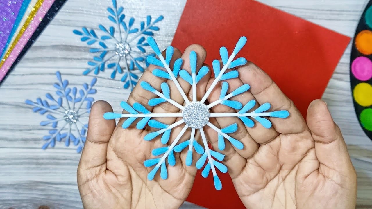 How To Make Cotton Buds Christmas Snowflakes Crafts | Diy Christmas Snowflakes Ornament By Naheed