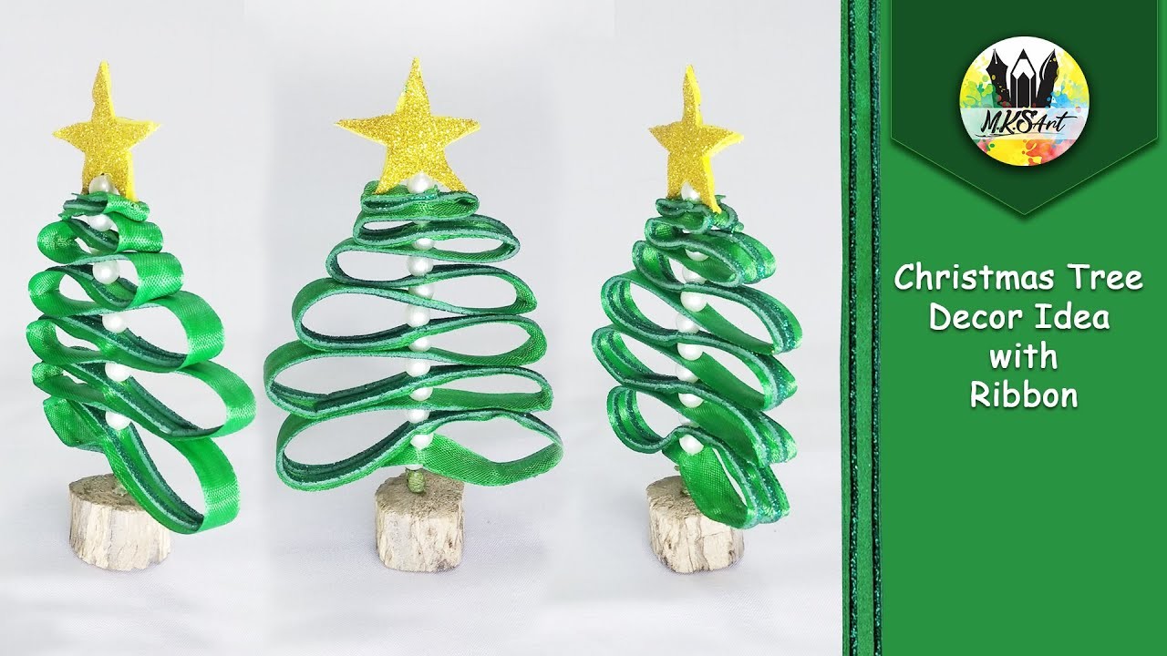 Simple Easy Christmas Tree Decor Idea with Ribbon - Homemade Christmas Ornament - DIY Craft Idea