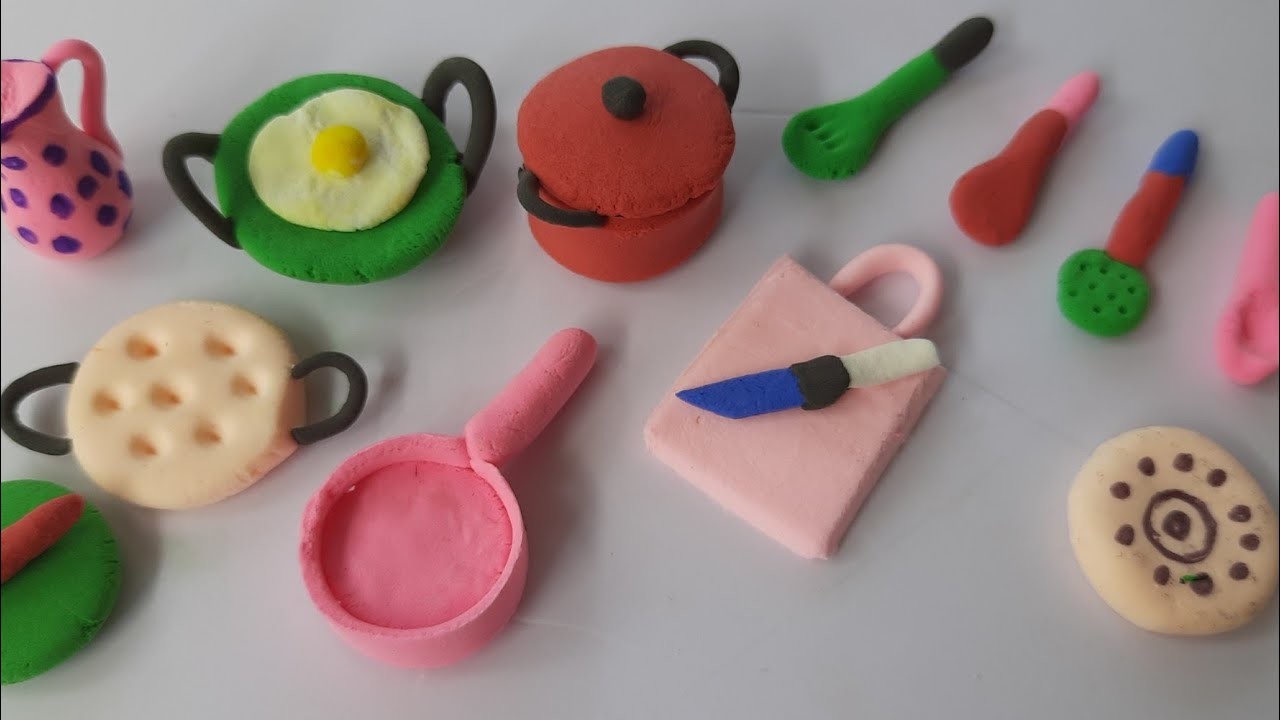 Amazing technique make kitchen set with polymer clay |miniature clay kitchen set|primitive kitchen |