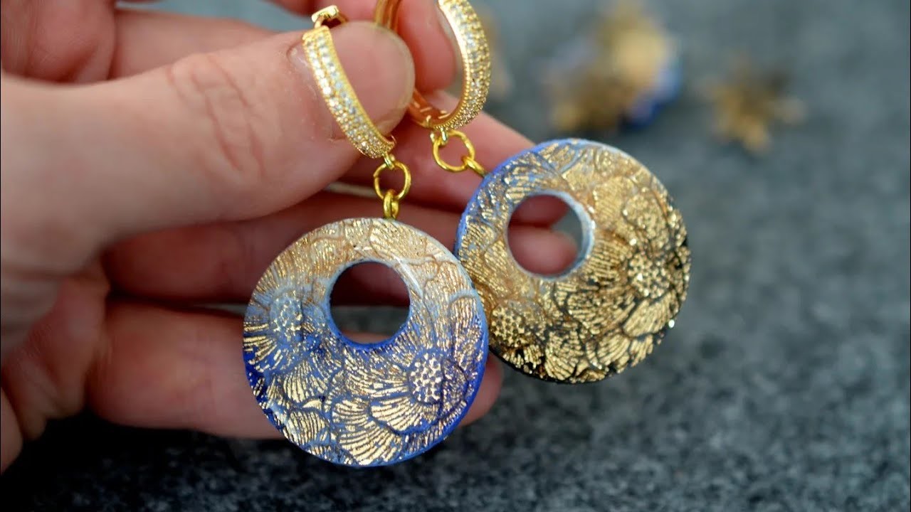 Beautiful shiny earrings polymer clay tutorial. DIY jewelry