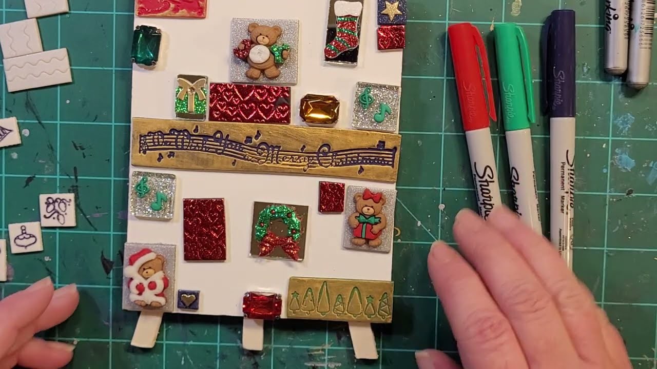 Christmas polymer clay mixed media mosaic coloring tiles