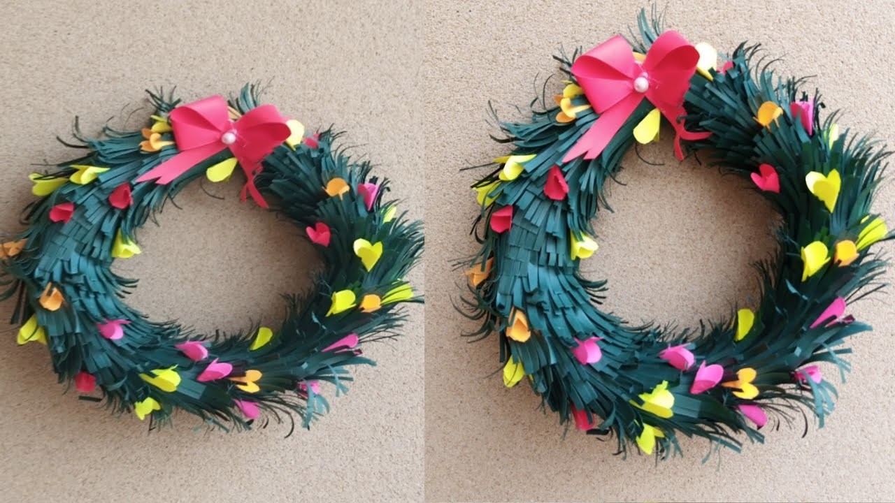 Christmas wreath || how to make paper Christmas wreath|| wall decor ideas @ujalacraftideas