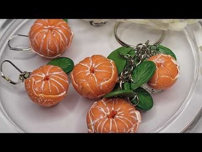 DIY: Christmas edition tangerine key chain, earrings from polymer clay