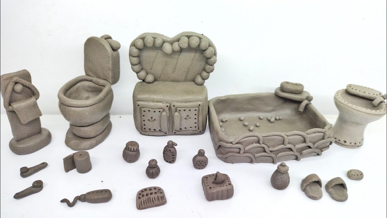 DIY how to make polymer clay miniature bathroom, bathtub ????, toilet ????,soap ????,shoes ????, toilet paper