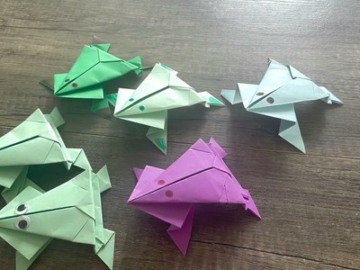 DIY - Jumping Frog Origami - Googly eyes Jumping frog playing with friends