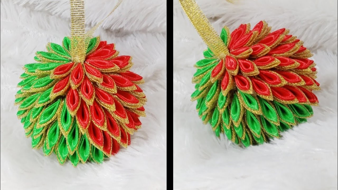 DIY Kanzashi Flower Tutorial || Kanzashi Ball Ornament