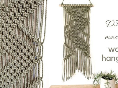Diy macrame wall hanging tutorial, modern geometric design with on knot only