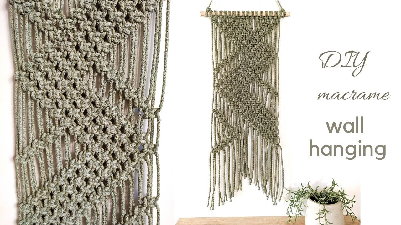 Diy macrame wall hanging tutorial, modern geometric design with on knot only
