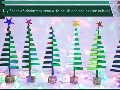 Diy Paper of Christmas tree with brush pen and poster colours