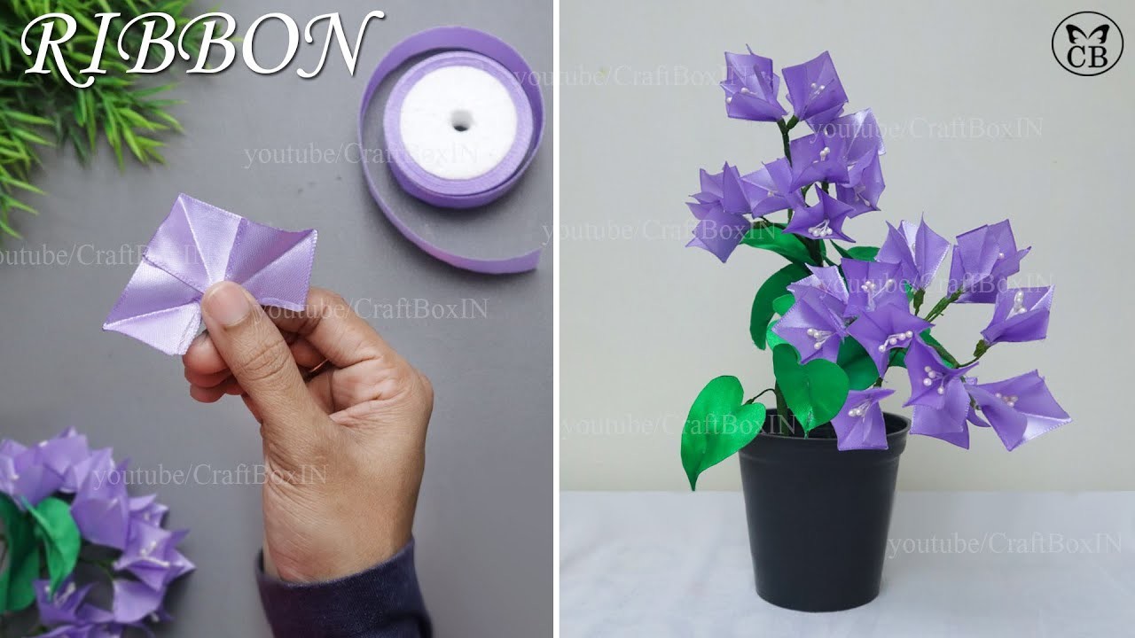 DIY Satin Ribbon flowers | How to make ribbon crafts | Ribbon Bougainvillea