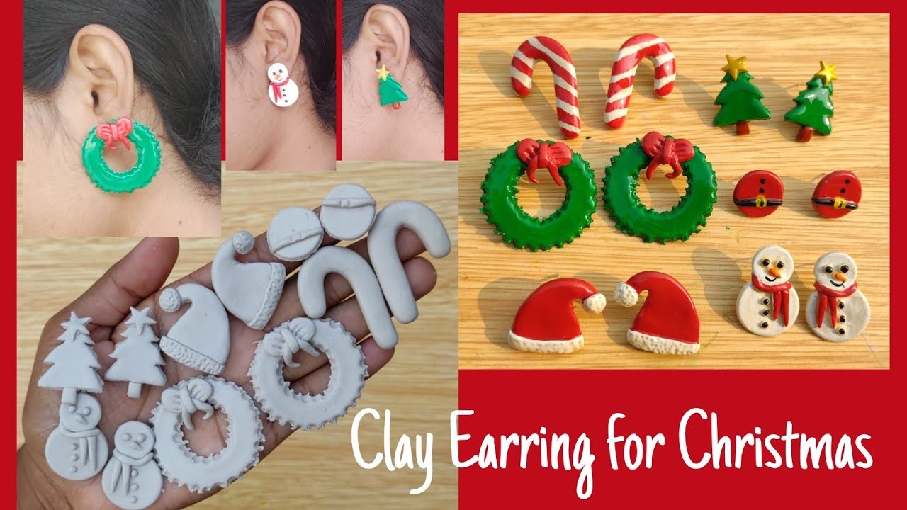 Handmade Clay Earrings for Christmas.Christmas Clay Earrings.DIY Earrings.Polymer Clay Earring