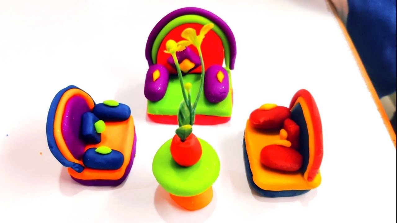 How to make miniature sofa set with polymer clay||Miniature sofa set with clay||Tiny clay art