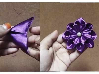 How to make ribbon flower|easy flower making with ribbon|#DIY idea|#Handicraftbox|ribbon craft