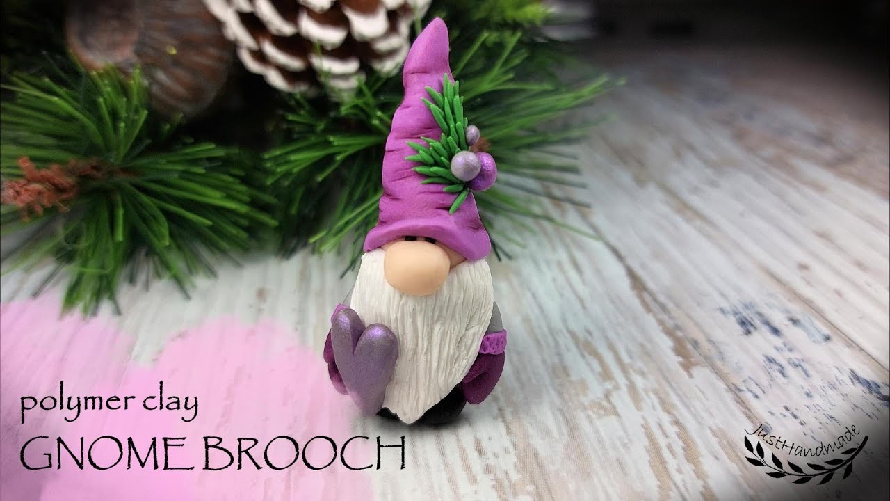 ~JustHandmade~ Polymer clay Christmas gnome - brooch  - tutorial. DIY  jewelry