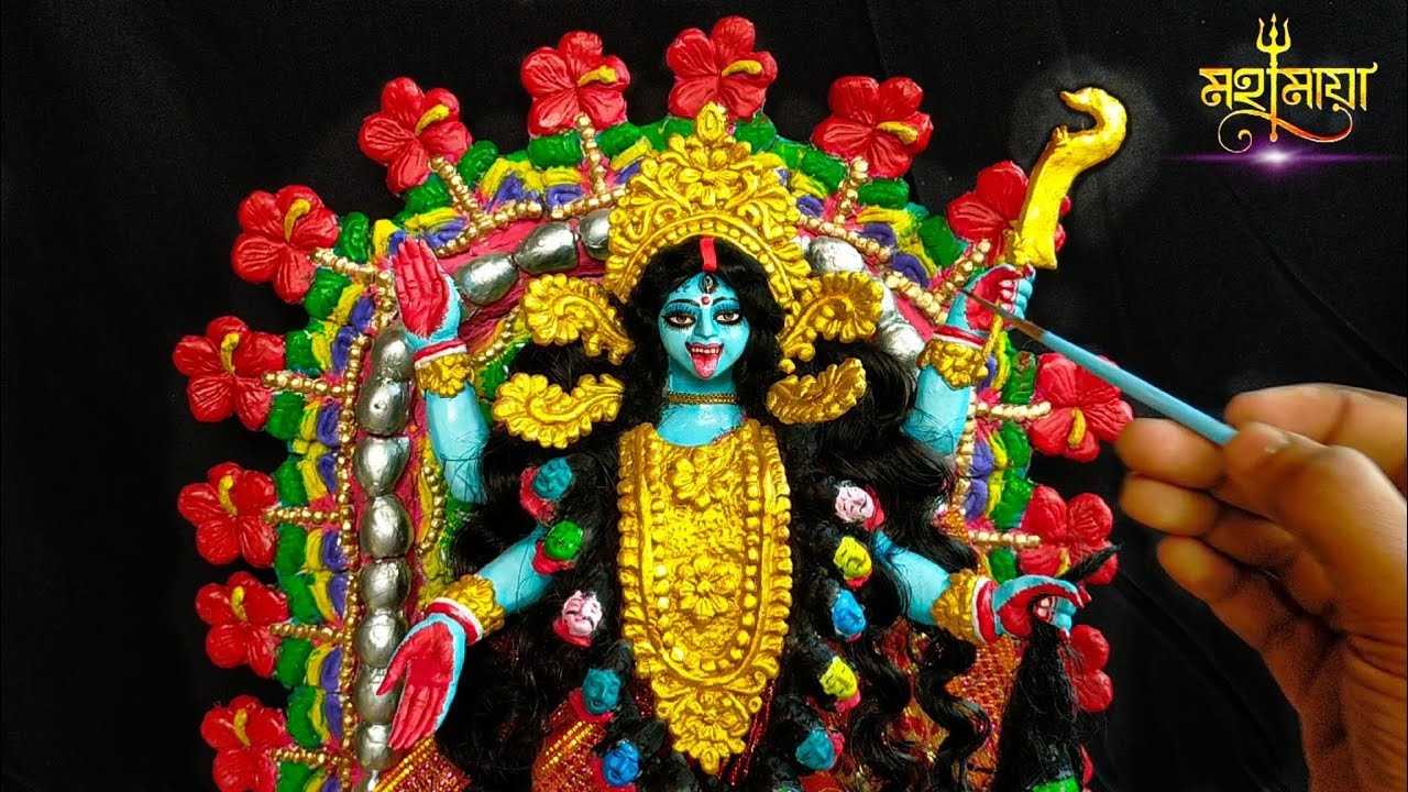Kali murti colouring at home. Small kali idol making at home. How to colour kali murti