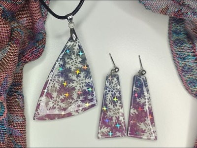 Polymer clay jewelry set: sparkling snowflake