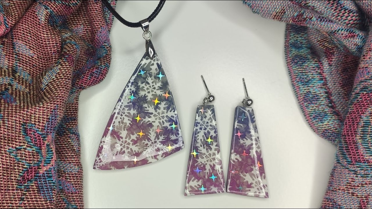 Polymer clay jewelry set: sparkling snowflake