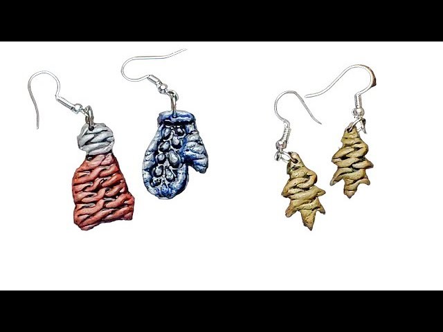 Polymer Clay Winter Theme Earring tutorial Day 5 - mitten, hat & tree