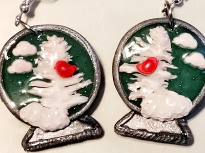 Polymer Clay Winter Theme Earring tutorial Day 3 - Snow Globes