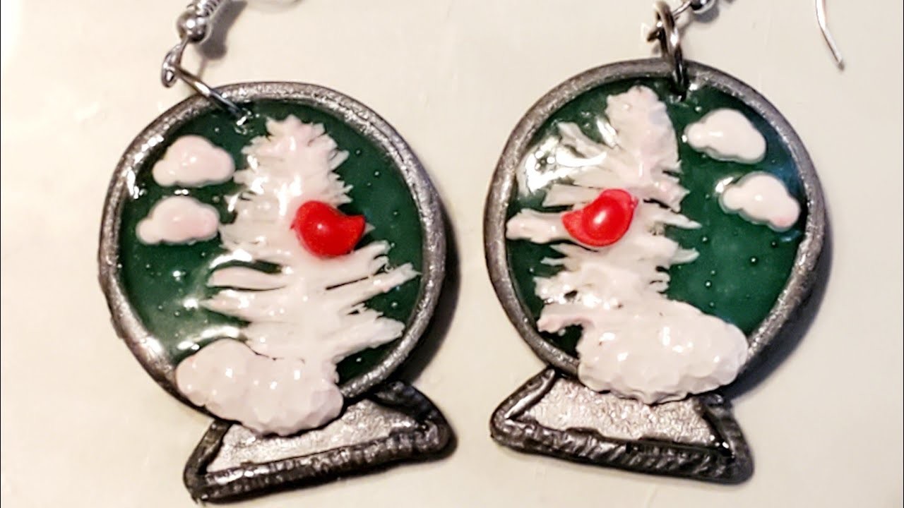 Polymer Clay Winter Theme Earring tutorial Day 3 - Snow Globes