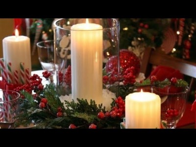 Red theme Christmas Dinner Table Decorations with Candles