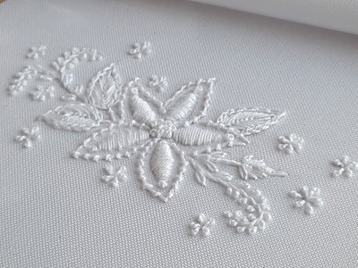 White Embroidery - White Lily Flower - Winter bouquet