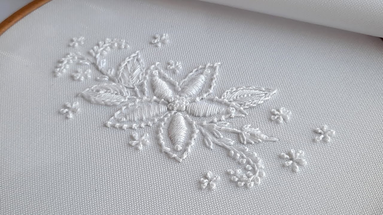 White Embroidery - White Lily Flower - Winter bouquet