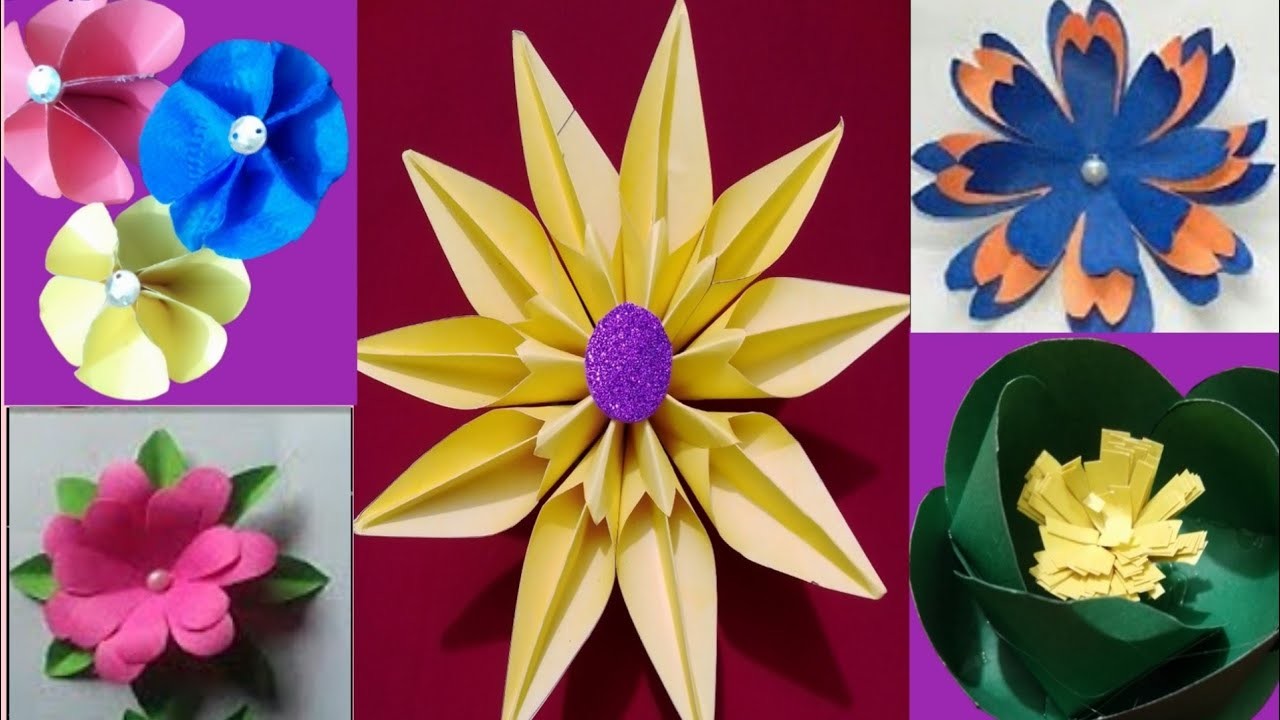 5 Diy Paper Flower.Paper Flowers Easy.5 Easy Paper Flower Cutting Ideas