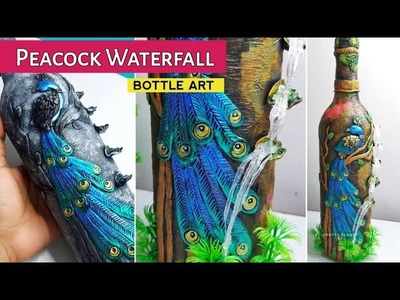 Beautiful Peacock Waterfall bottle art ???????????? | Unique bottle art design