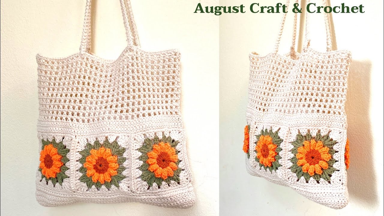 CROCHET BAG : Granny square tote bag very easy for beginners | August Craft