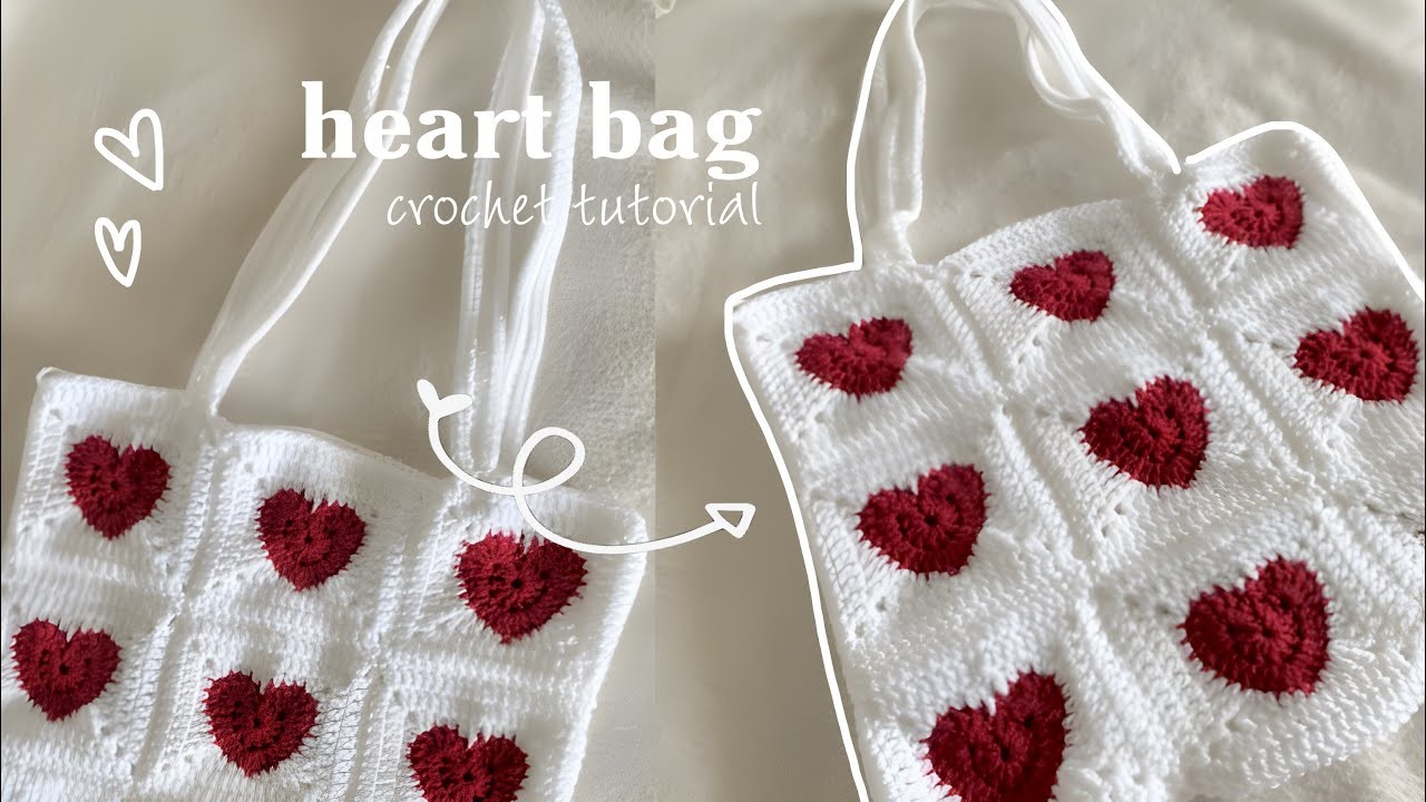 Easy way to turn heart granny squares into a cute bag ????☁️ | chrochet tutorial
