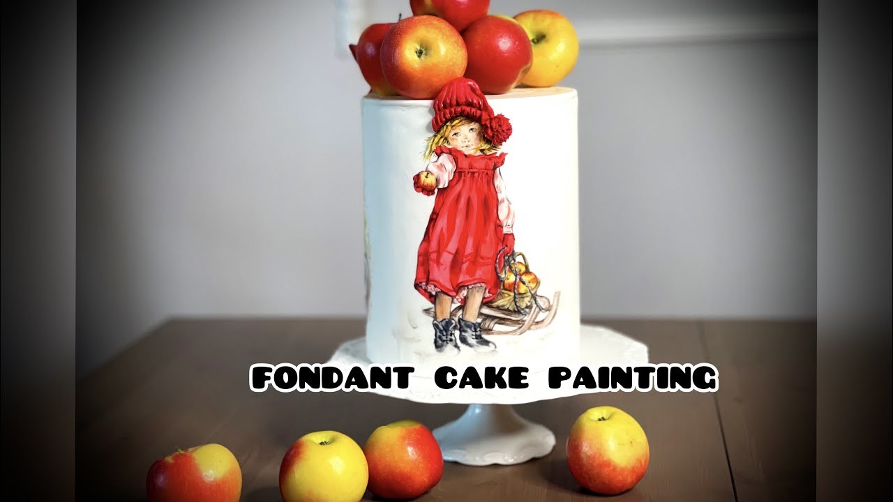 Fondant cake painting. Link to the picture of the girl in the description of the video