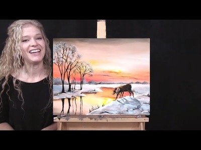 How to Draw and Paint SUNRISE MORNING MOOSE with Acrylics - Paint and Sip at Home - Fun Art Tutorial