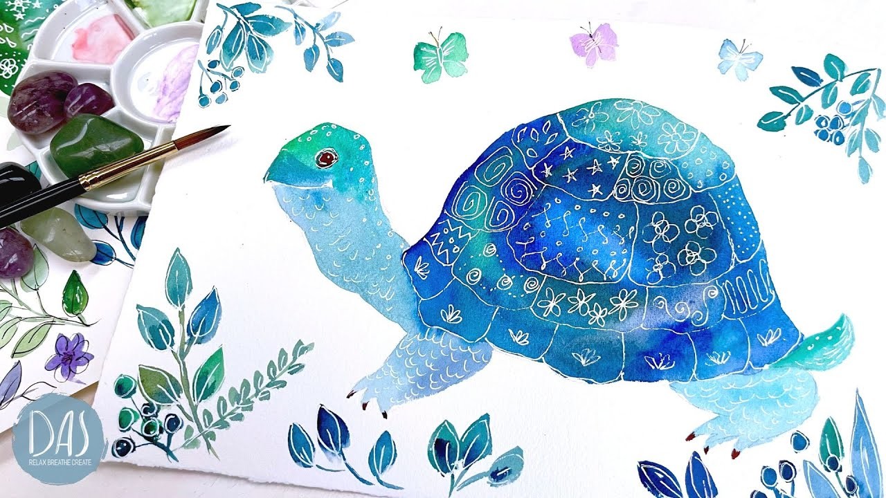 How to Paint and Embellish a Cute Turtle in Watercolor - Easy Step by Step Tutorial for Beginners