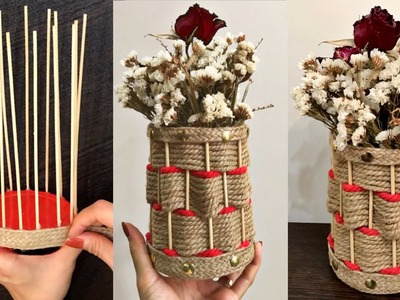 Jute rope and Wooden Sticks for Making a Great Vase. DIY Craft