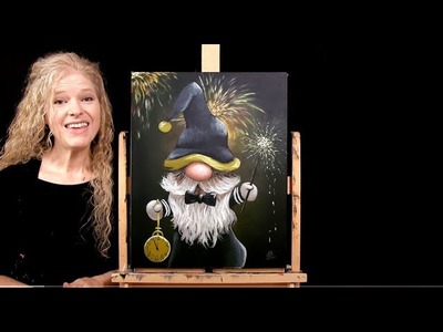 Learn How to Draw and Paint "NEW YEAR'S GNOME" with Acrylics - Paint and Sip at Home - Art Tutorial