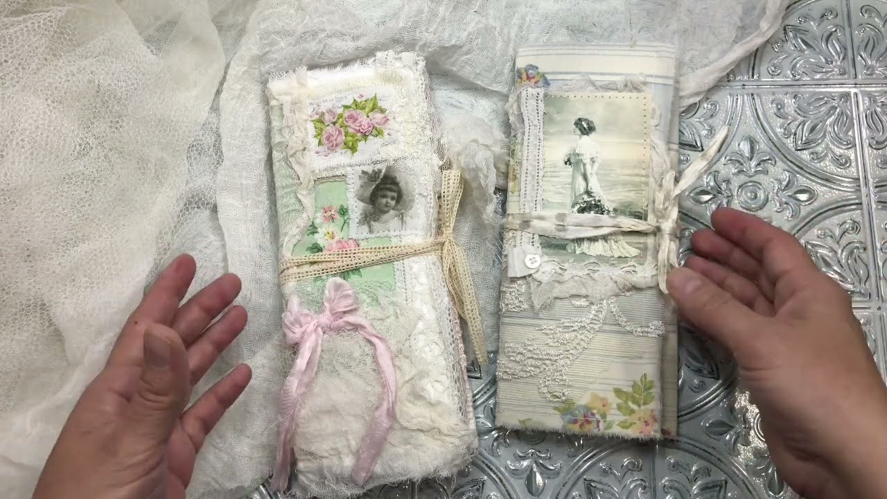 Trifold long slim journal overview and how to create tutorial.  Shabby chic style.