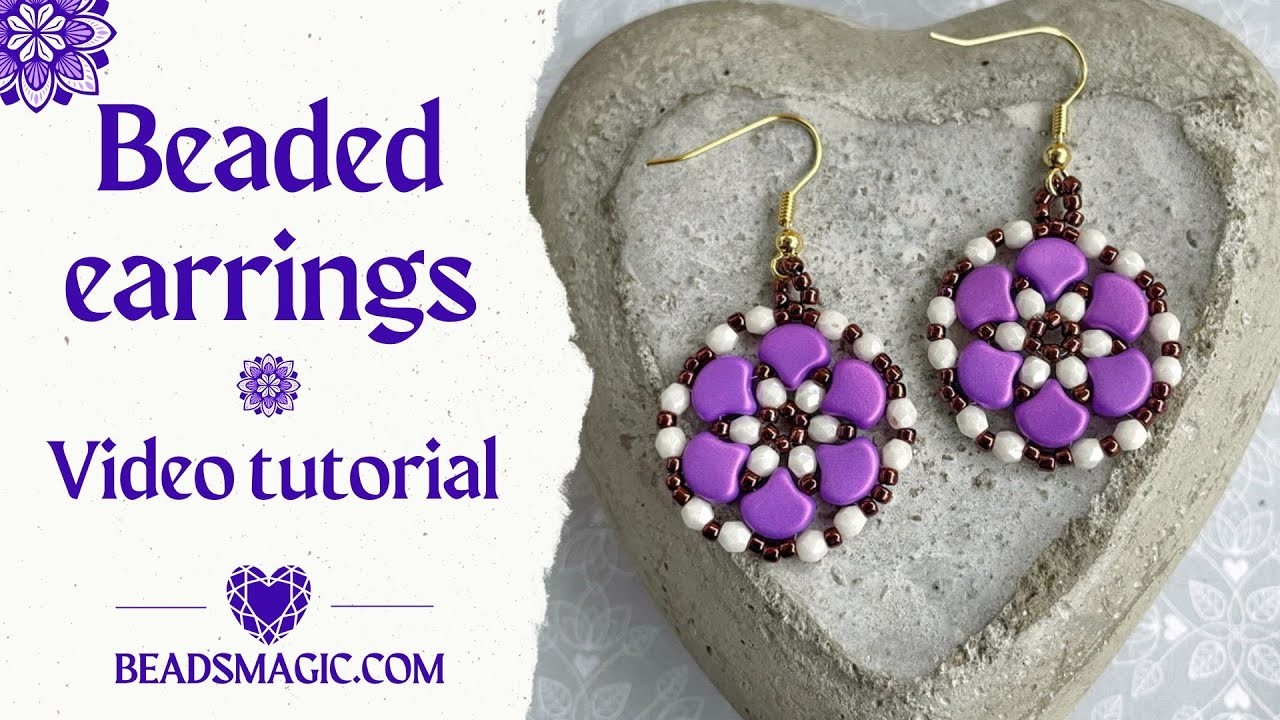 Beaded earrings tutorial, ginko beads. Seed beads earrings. DIY earrings. Flower earrings tutorial.