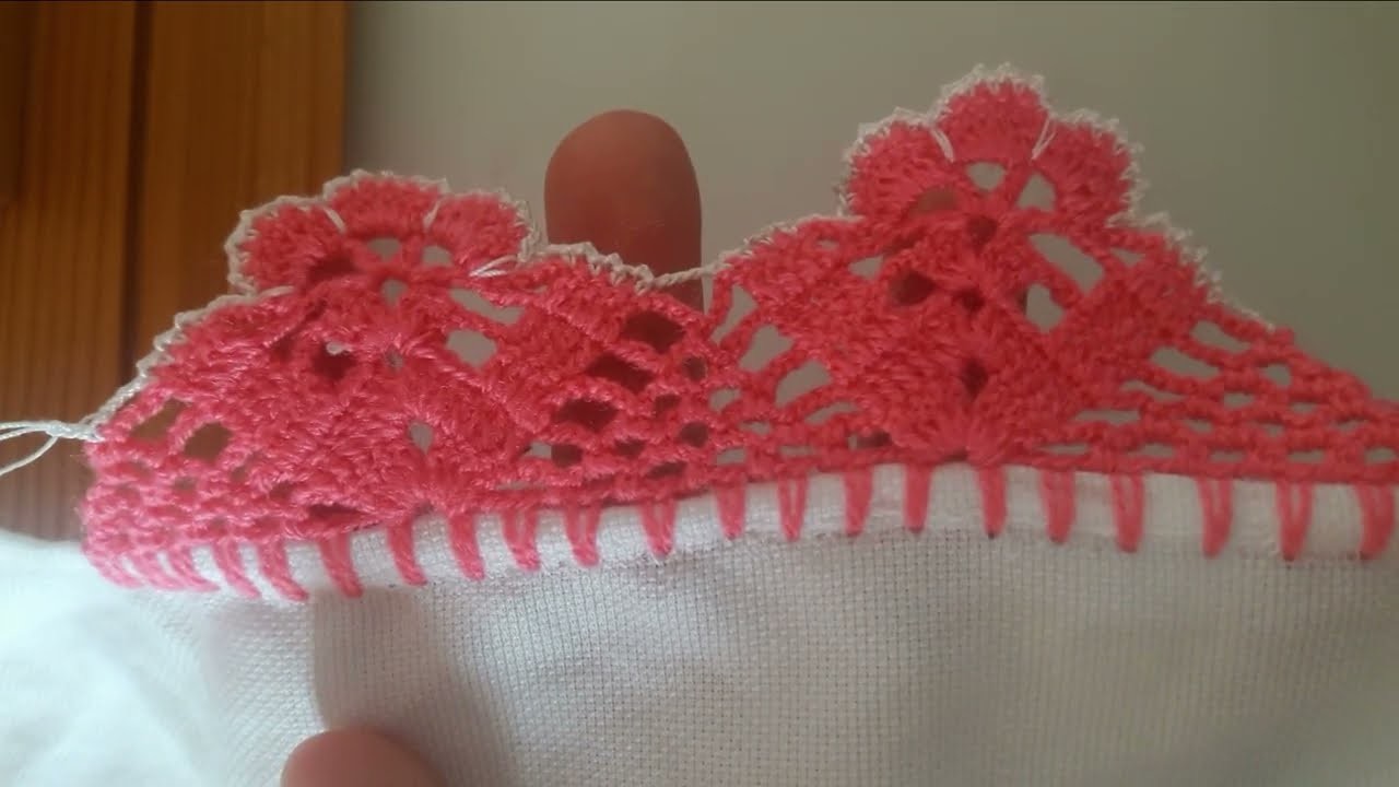 Crochet knitting model fabric scarf border is made shawl blanket napkin border is made