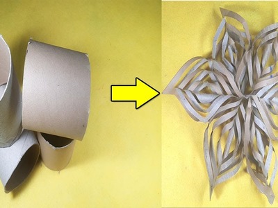 DIY Giant Paper Snowflakes. Kitchen Towel Roll Recyclable Crafts. Great Christmas Decorations