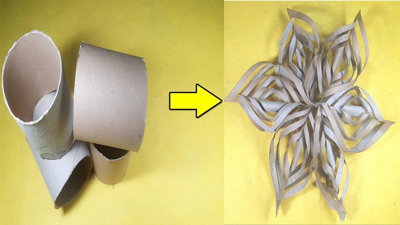 DIY Giant Paper Snowflakes. Kitchen Towel Roll Recyclable Crafts. Great Christmas Decorations