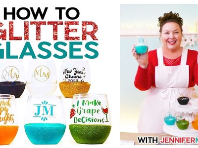 How to Glitter Wine Glasses with LESS MESS & Add Vinyl Decals!