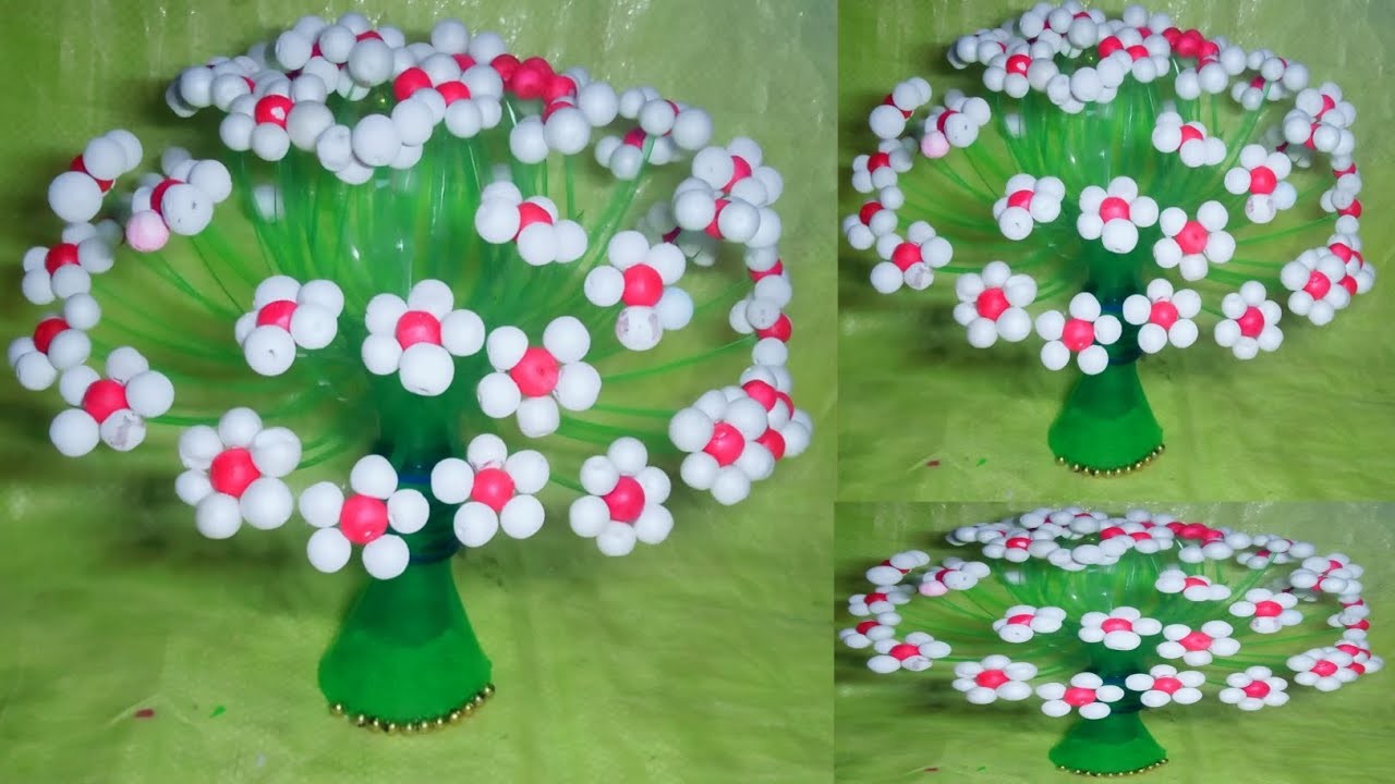 Plastic bottle Craft.DIY Tree from Thermocol Balls flower.Sprite ki bottle se banayeGuldasta.Wool