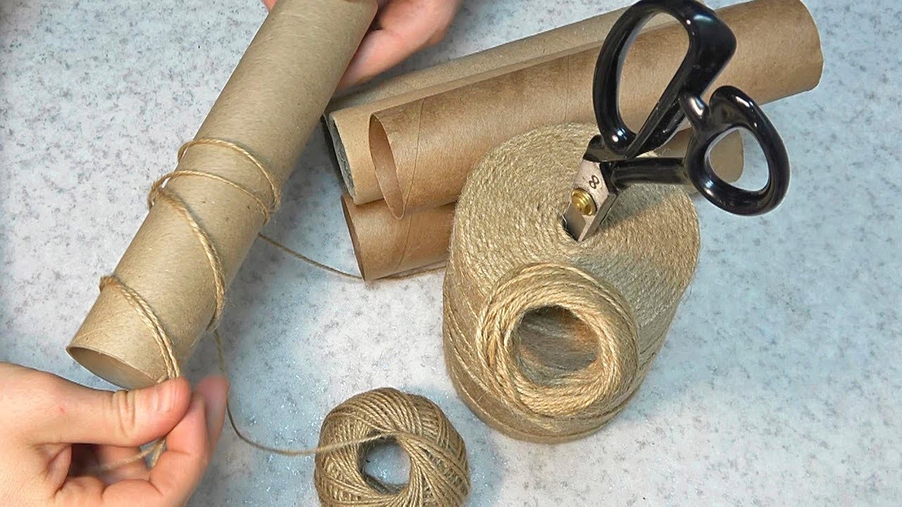 Tubes from paper towels + twine and rope, an incredibly beautiful and useful craft!