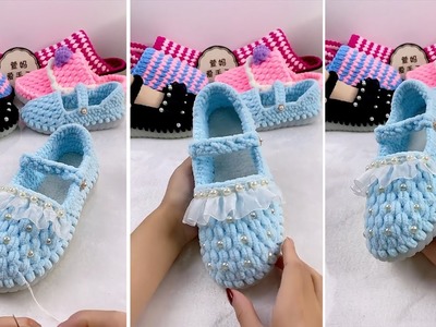 Very Beautiful ???????? Amazing Shoe Knitting Line Slipper Tutorial Full Video