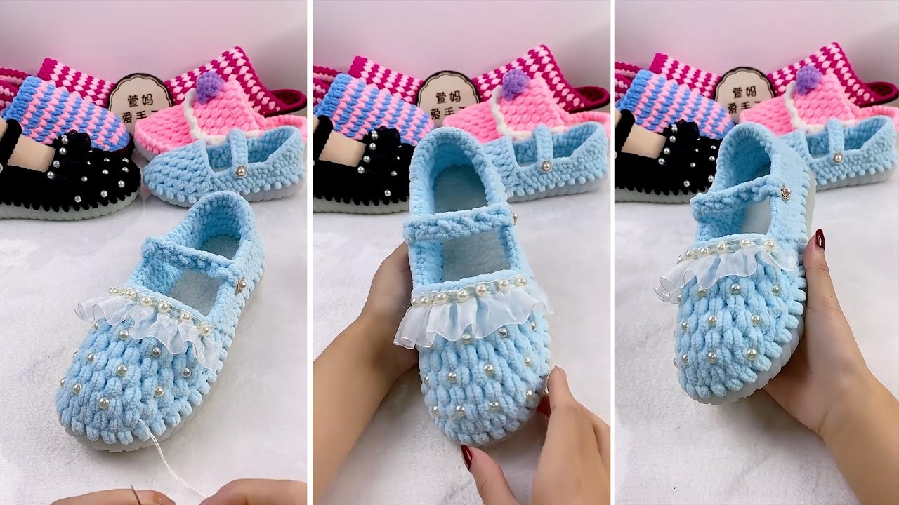 Very Beautiful ???????? Amazing Shoe Knitting Line Slipper Tutorial Full Video